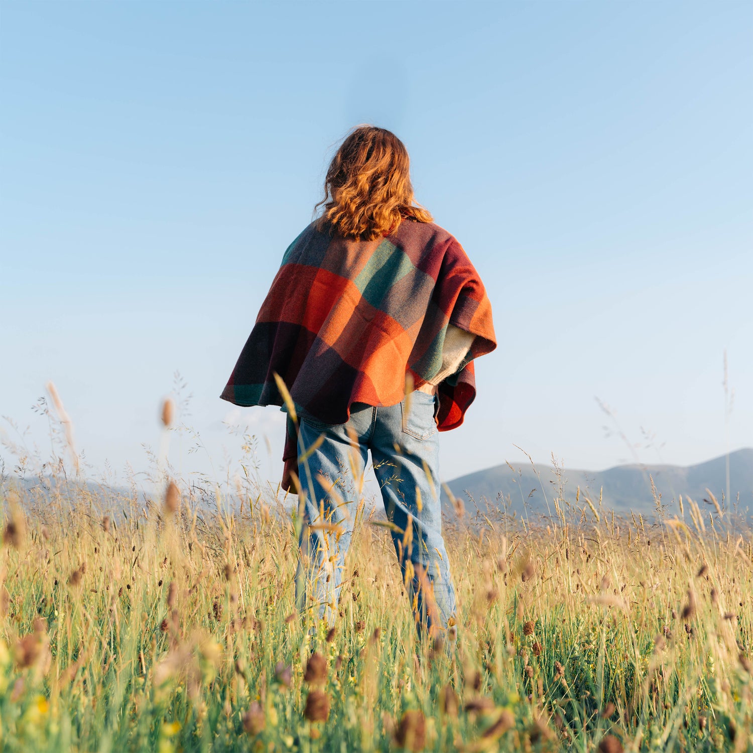 Sue Cape - Orange , Teal &amp; Brown