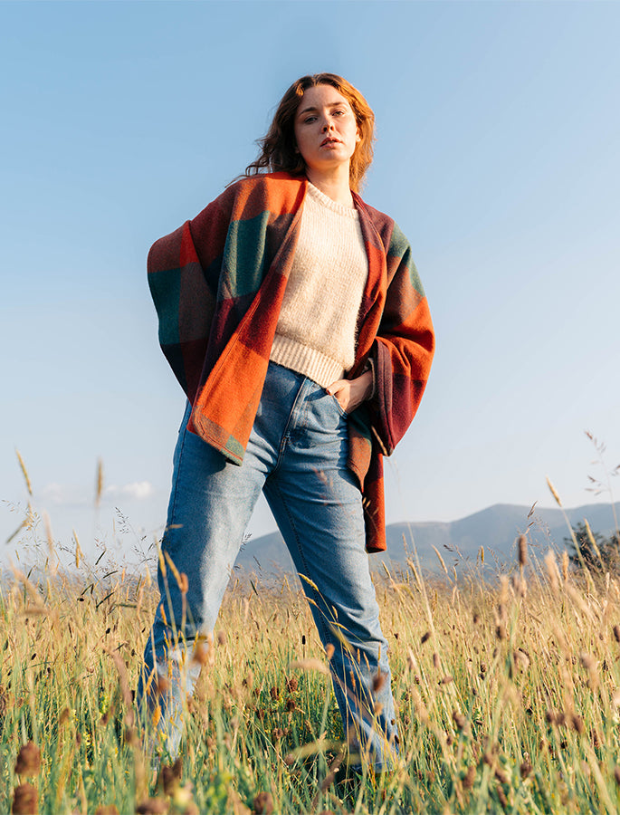 Sue Cape - Orange , Teal &amp; Brown