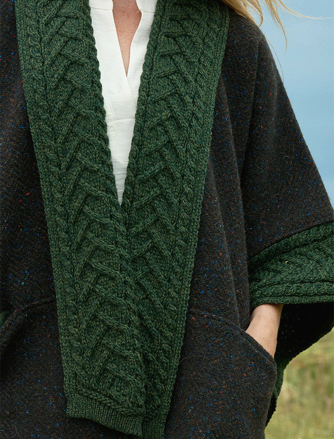 Ladies Donegal Tweed &amp; Merino Wool Cape - Army Green 