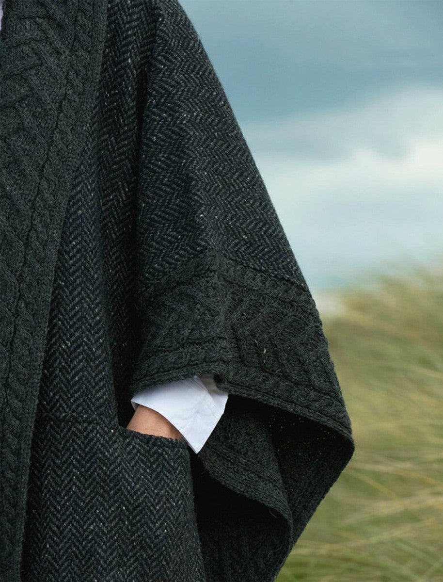 Ladies Donegal Tweed &amp; Merino Wool Cape - Charcoal 
