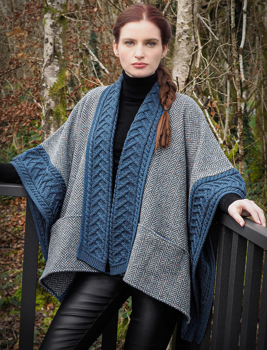 Ladies Donegal Tweed &amp; Merino Wool Cape - Mallard 