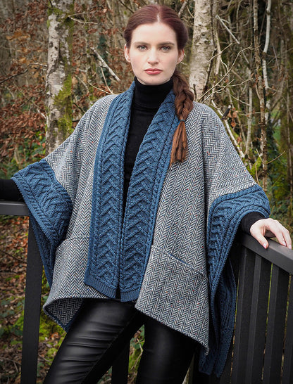 Ladies Donegal Tweed &amp; Merino Wool Cape - Mallard 