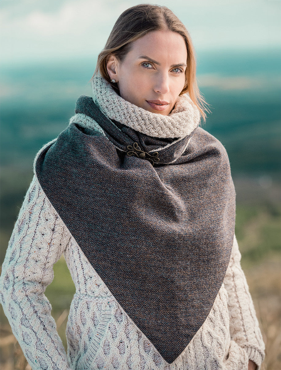 Wool Tweed Cowl - Brown 