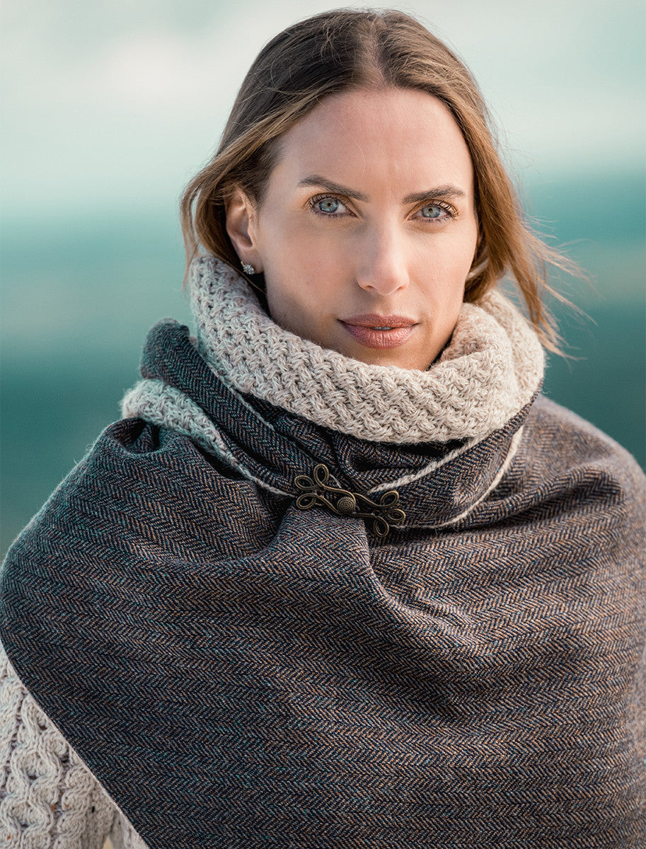 Wool Tweed Cowl - Brown 