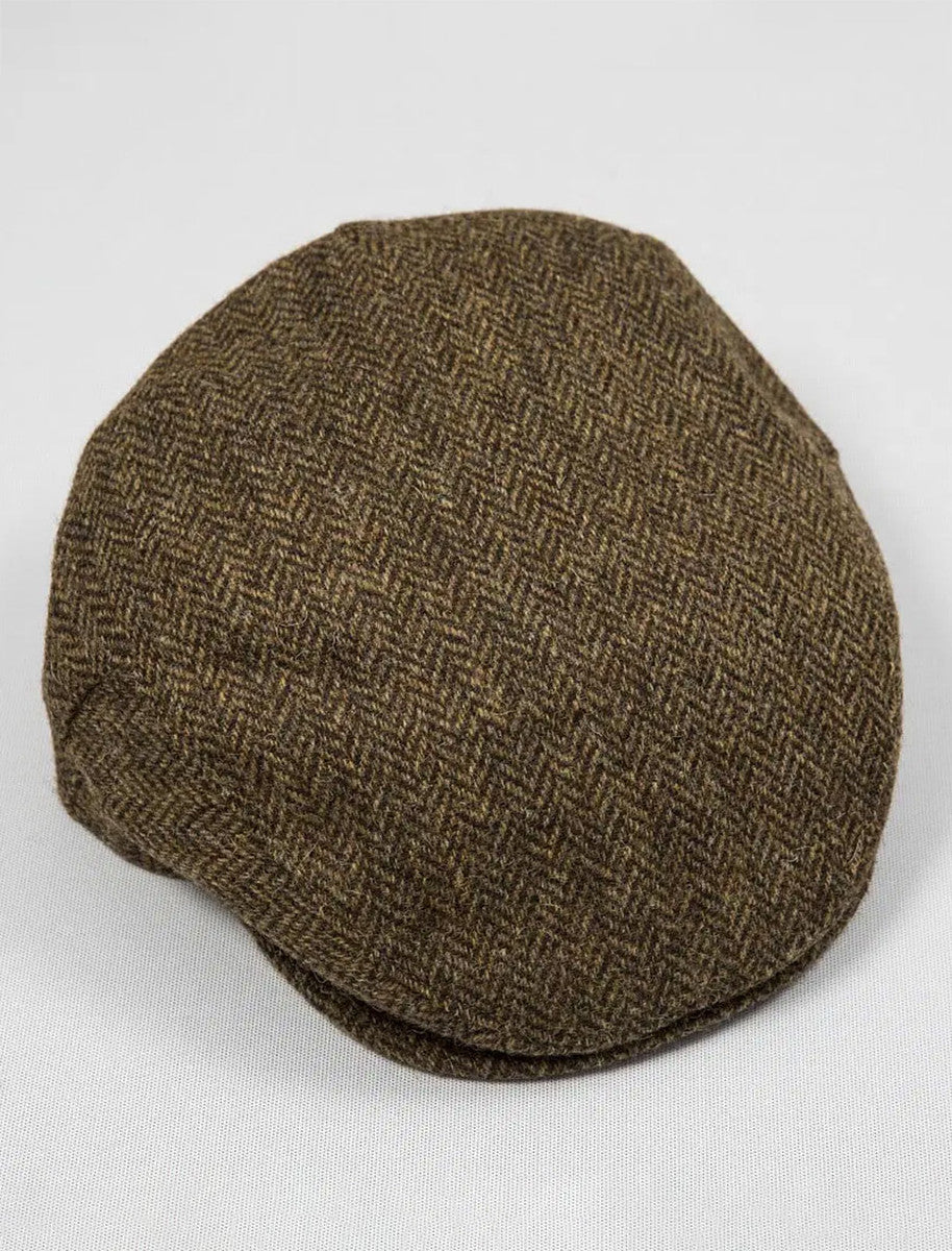 Irish Tweed Flat Cap - Beige &amp; Brown Herringbone