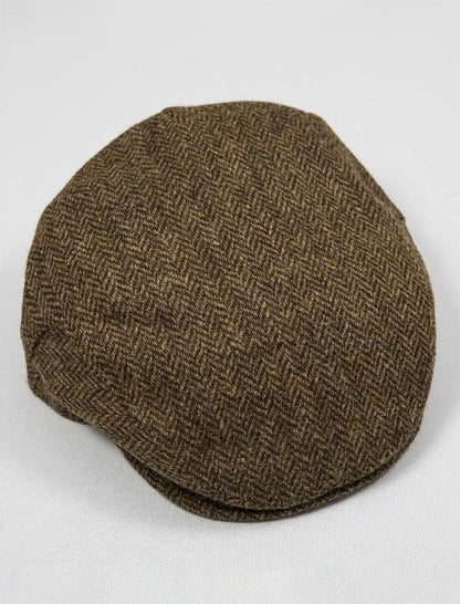 Irish Tweed Flat Cap - Beige &amp; Brown Herringbone
