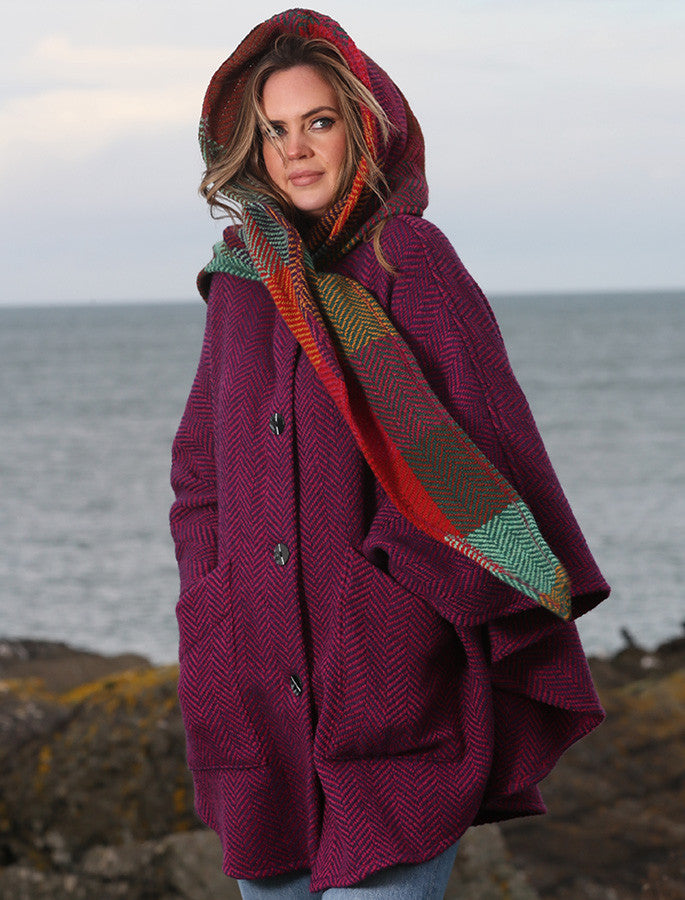 Tina Hooded Swing Cape - Killybegs Mauve 