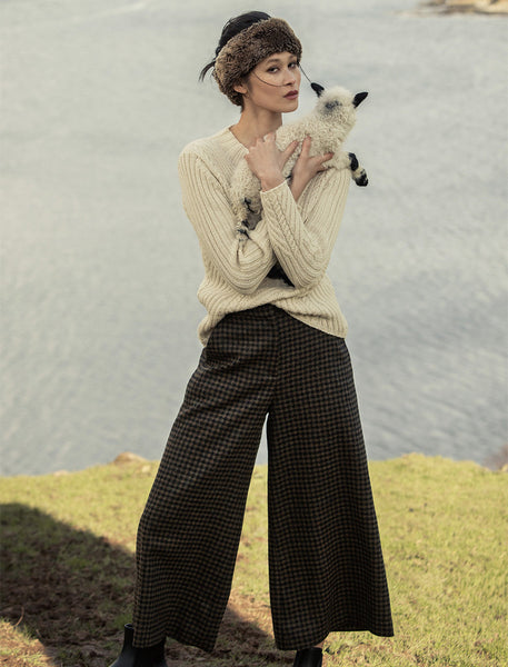 Enya Tweed Culottes - Green Herringbone | Jack Murphy – Weavers of