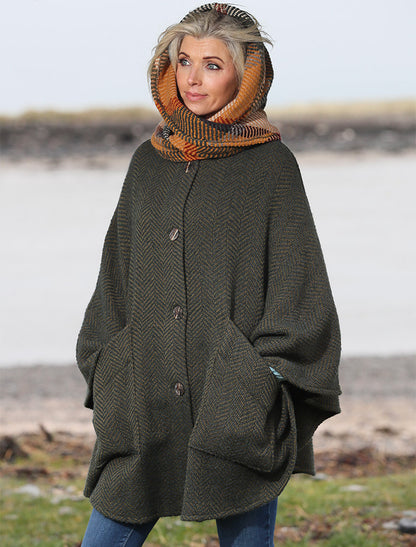 Tina Hooded Swing Cape - Killybegs Sage 