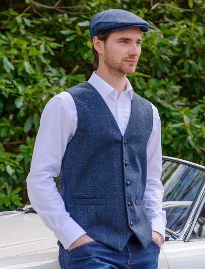 Classic Tweed Waistcoat - Denim &amp; Rust Check 