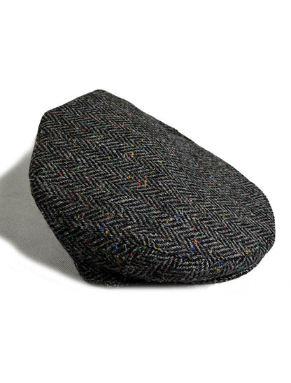 Tweed Herringbone Flat Cap - Charcoal 