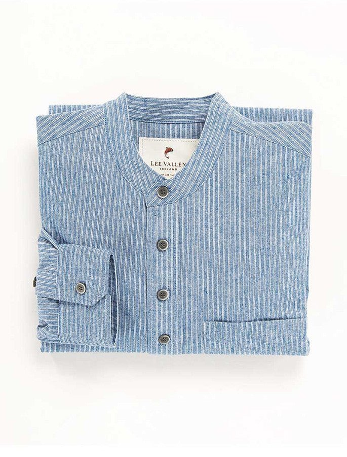 Ladies Vintage Cotton Grandfather Shirt - Blue &amp; White Pin Stripe