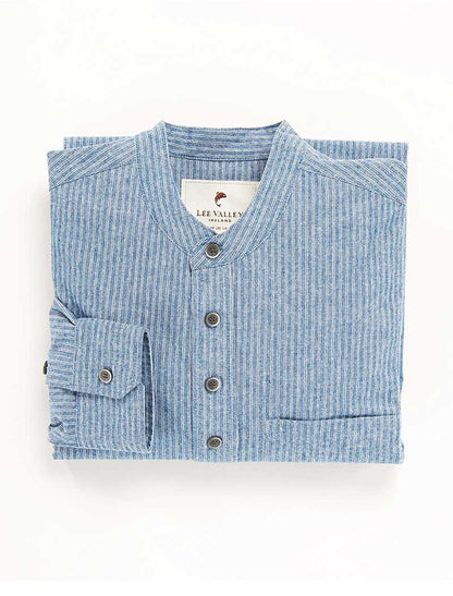 Ladies Vintage Cotton Grandfather Shirt - Blue &amp; White Pin Stripe