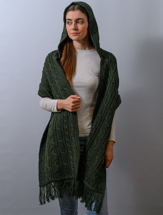 Hooded Scarf Shawl - Army Green 
