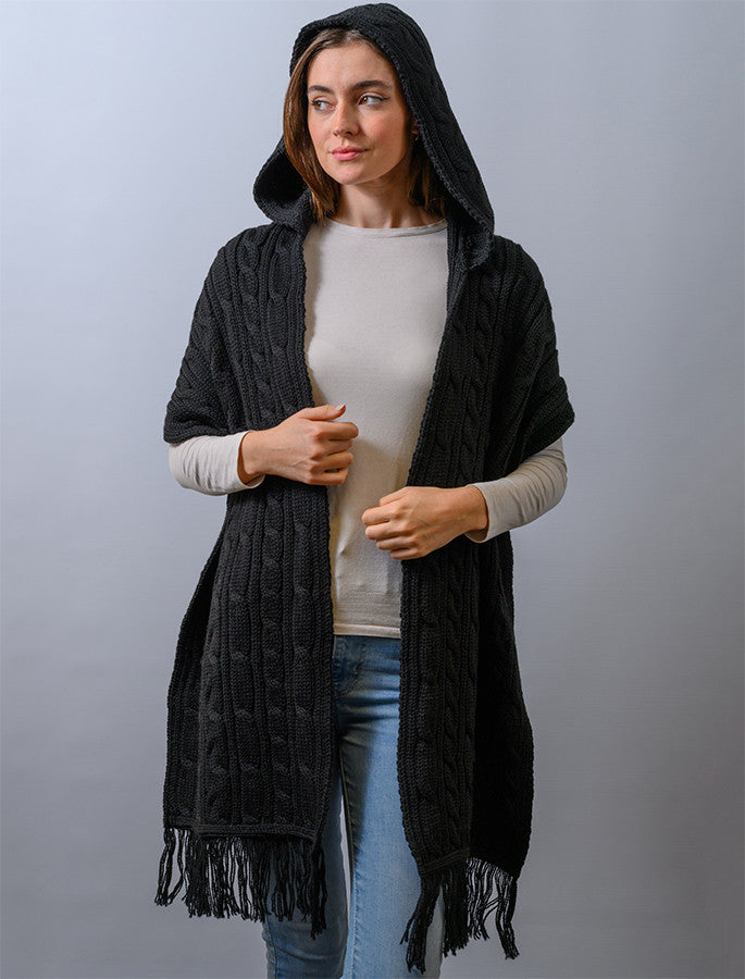 Hooded Scarf Shawl - Black 