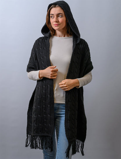 Hooded Scarf Shawl - Black 