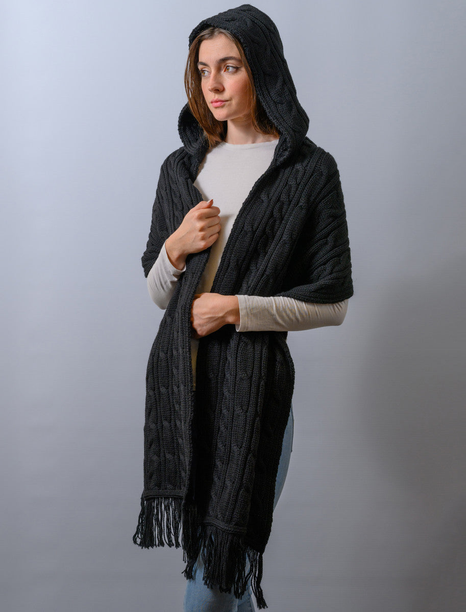 Hooded Scarf Shawl - Black 