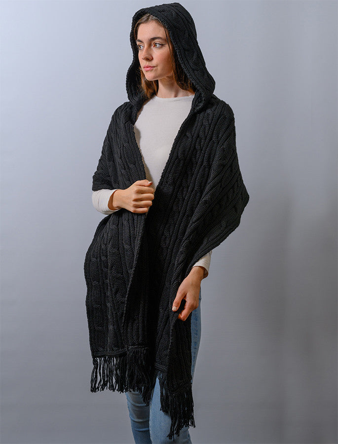 Hooded Scarf Shawl - Black 