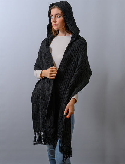Hooded Scarf Shawl - Black 