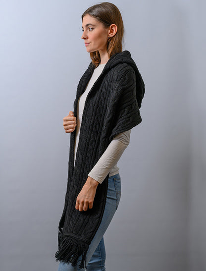 Hooded Scarf Shawl - Black 
