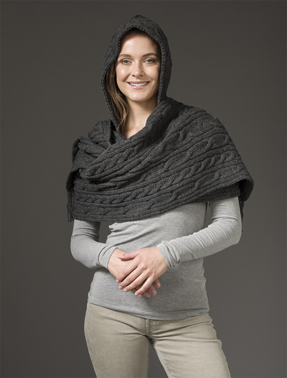 Hooded Scarf Shawl - Charcoal 