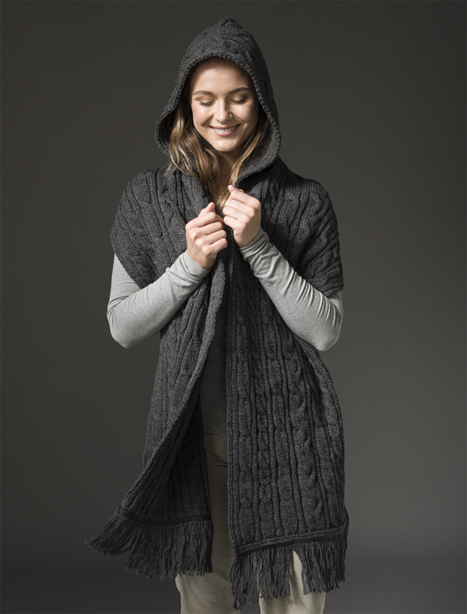 Hooded Scarf Shawl - Charcoal 