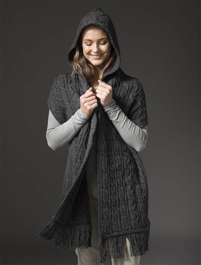 Hooded Scarf Shawl - Charcoal 
