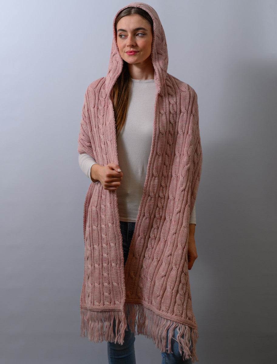 Hooded Scarf Shawl - Dusty Pink 