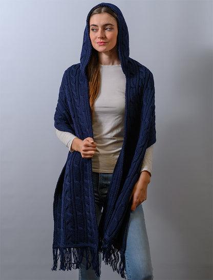 Hooded Scarf Shawl - Navy 
