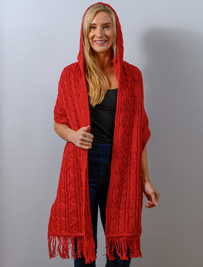 Hooded Scarf Shawl - Red Marl 