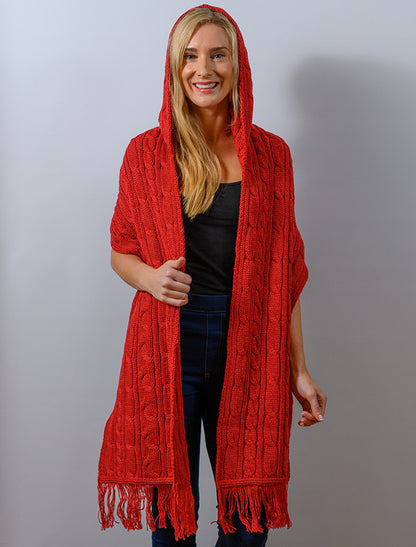 Hooded Scarf Shawl - Red Marl 