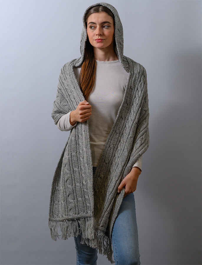 Hooded Scarf Shawl - Soft Grey 