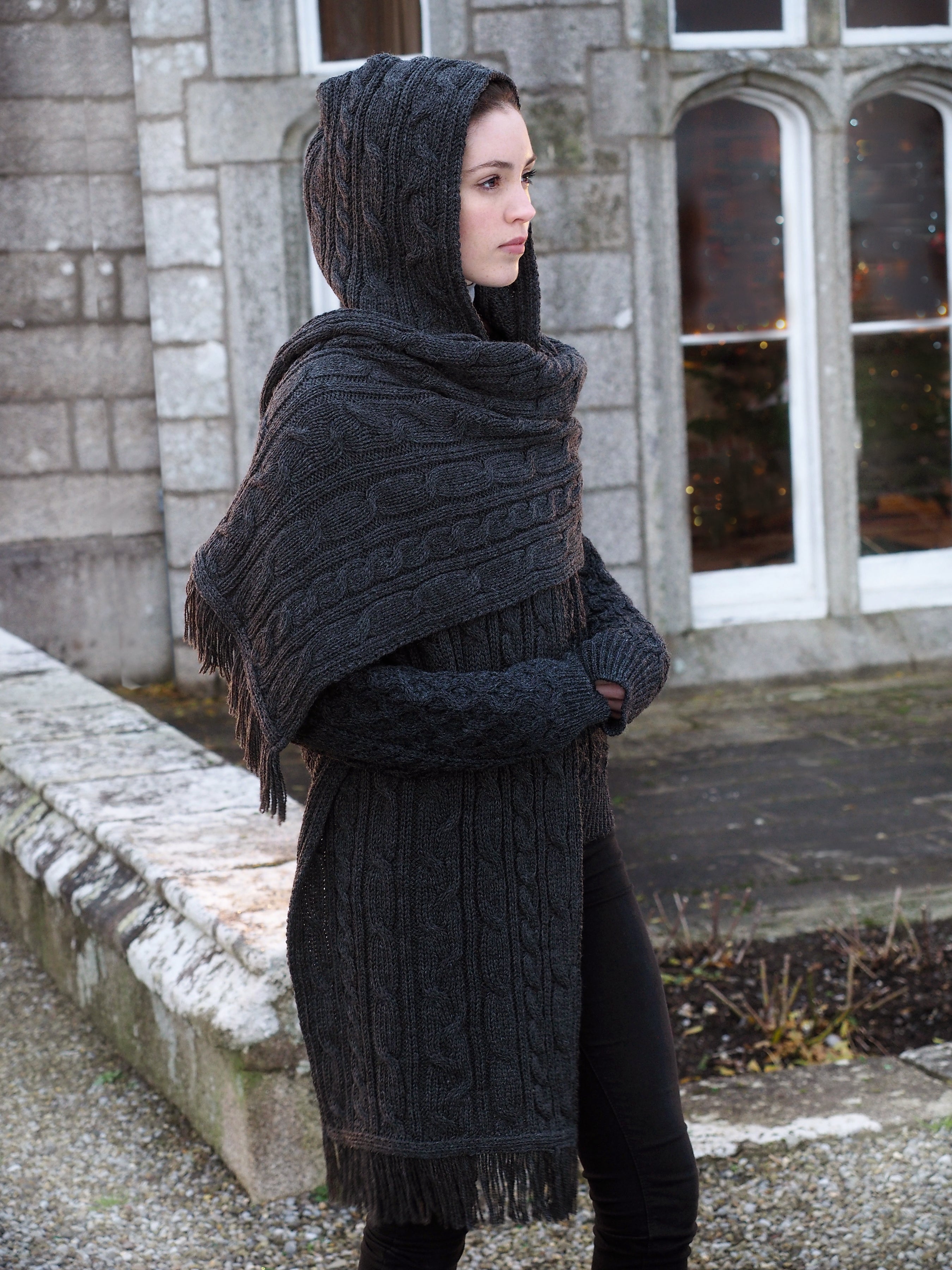 Hooded Scarf Shawl - Charcoal 