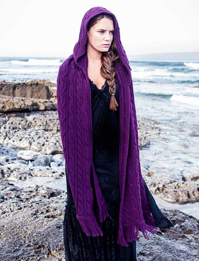 Hooded Scarf Shawl - Purple 