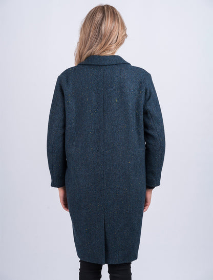 Ladies Irish Tweed City Coat - Blue Herringbone 