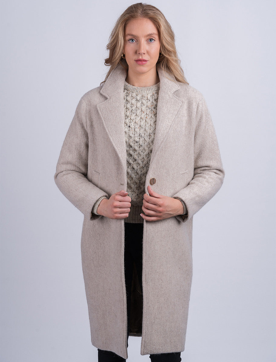 Ladies Irish Alpaca City Coat - Natural 