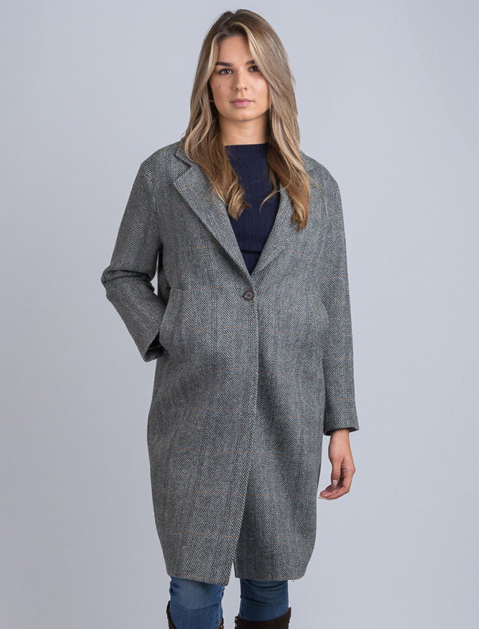 Ladies Irish Tweed City Coat - Light Grey 
