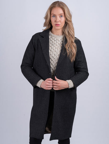 Ladies Irish Tweed City Coat - Black Check 