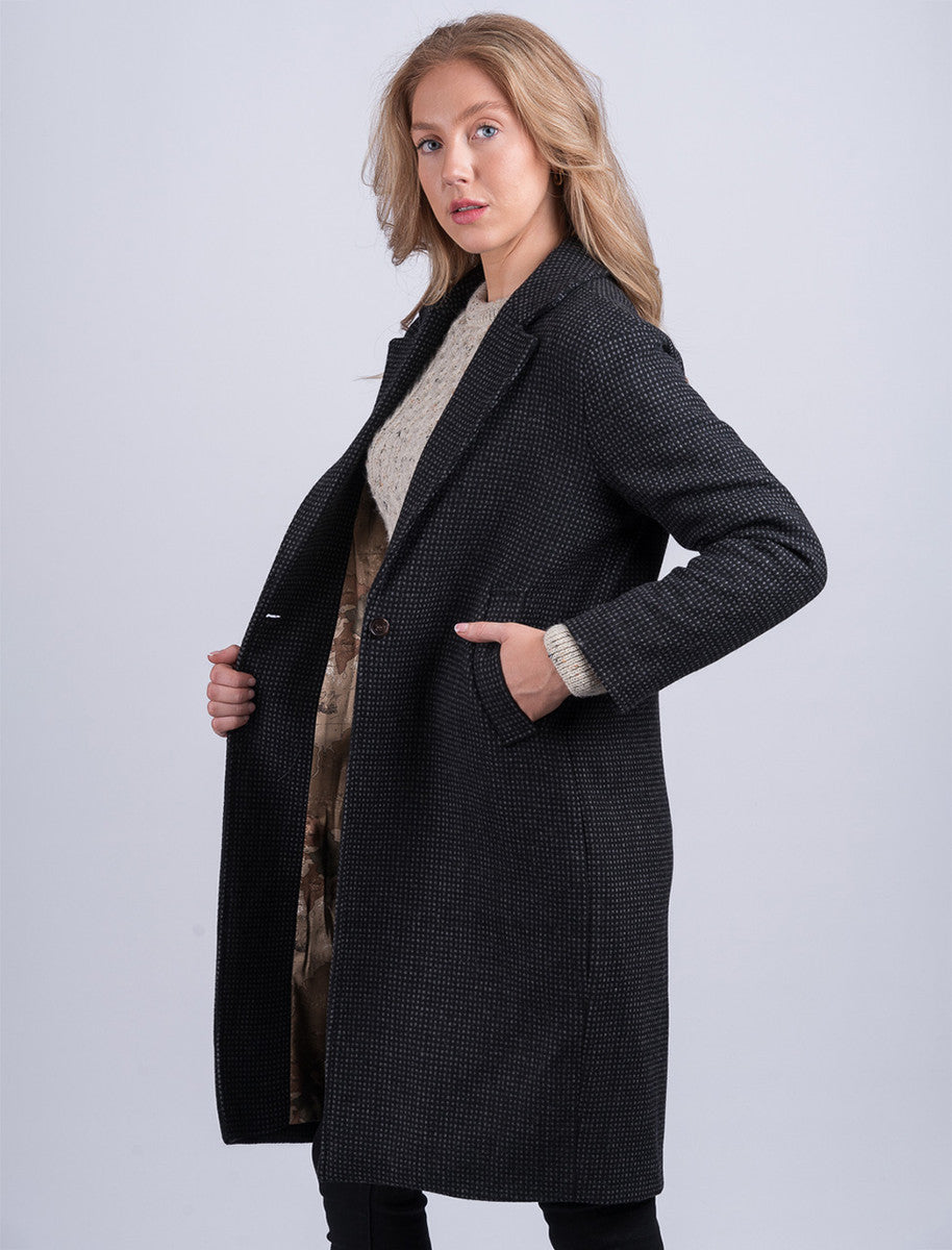 Ladies Irish Tweed City Coat - Black Check 