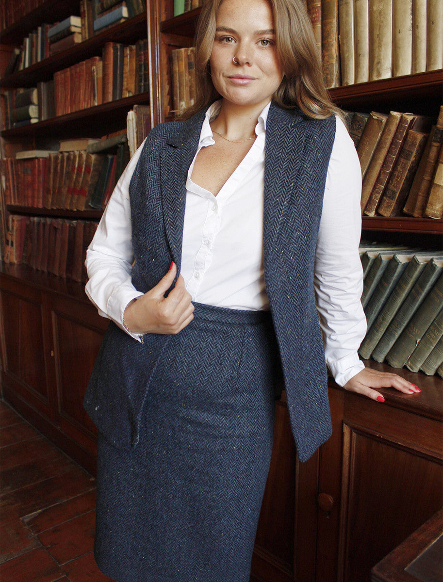Ladies Irish Blue Tweed Gilet 