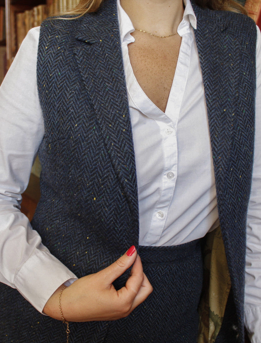 Ladies Irish Blue Tweed Gilet 