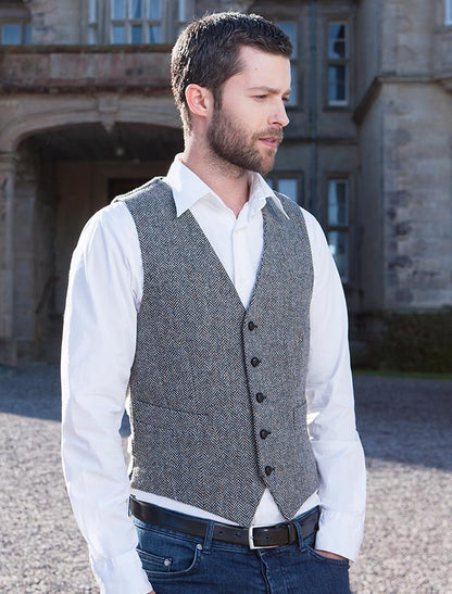 Irish Tweed Herringbone Waistcoat - Grey 