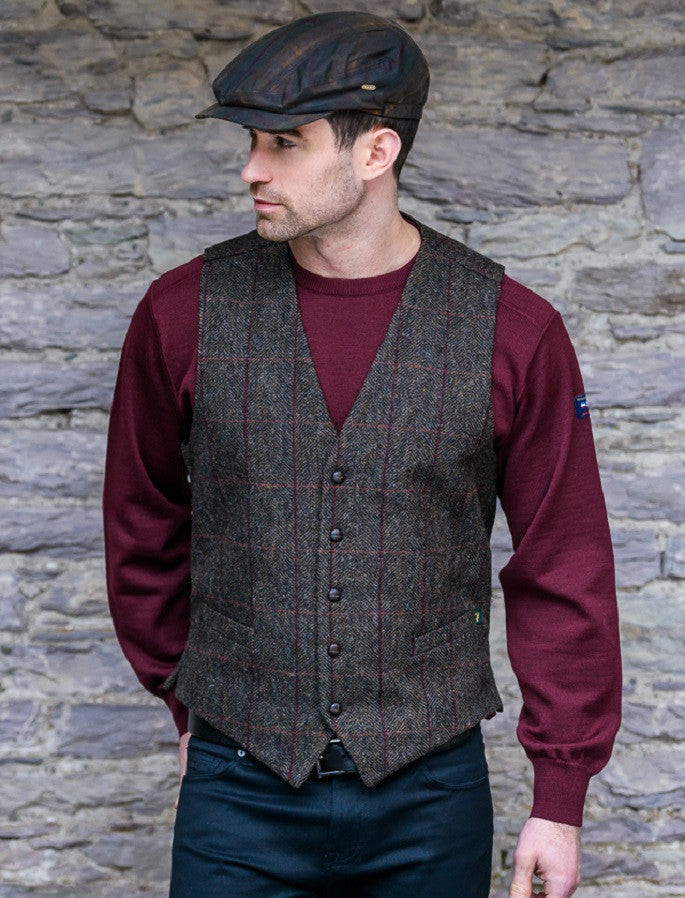 Irish Tweed Herringbone Waistcoat - Brown &amp; Red