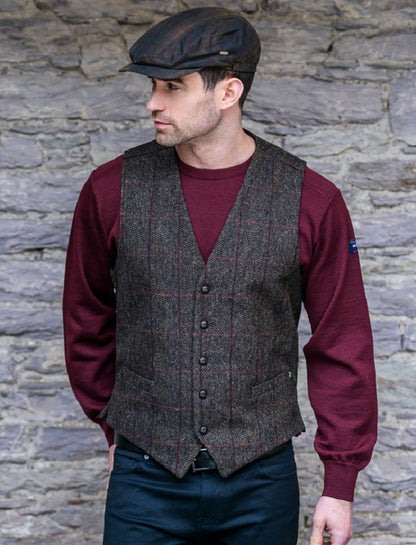 Irish Tweed Herringbone Waistcoat - Brown &amp; Red