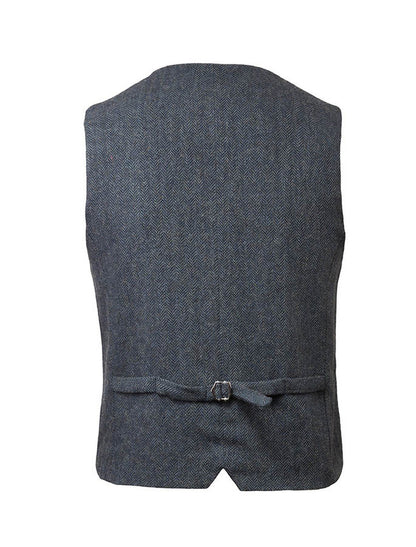 Tweed Herringbone Waistcoat - Navy 