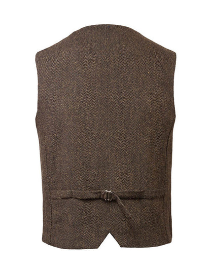 Tweed Herringbone Waistcoat - Brown 