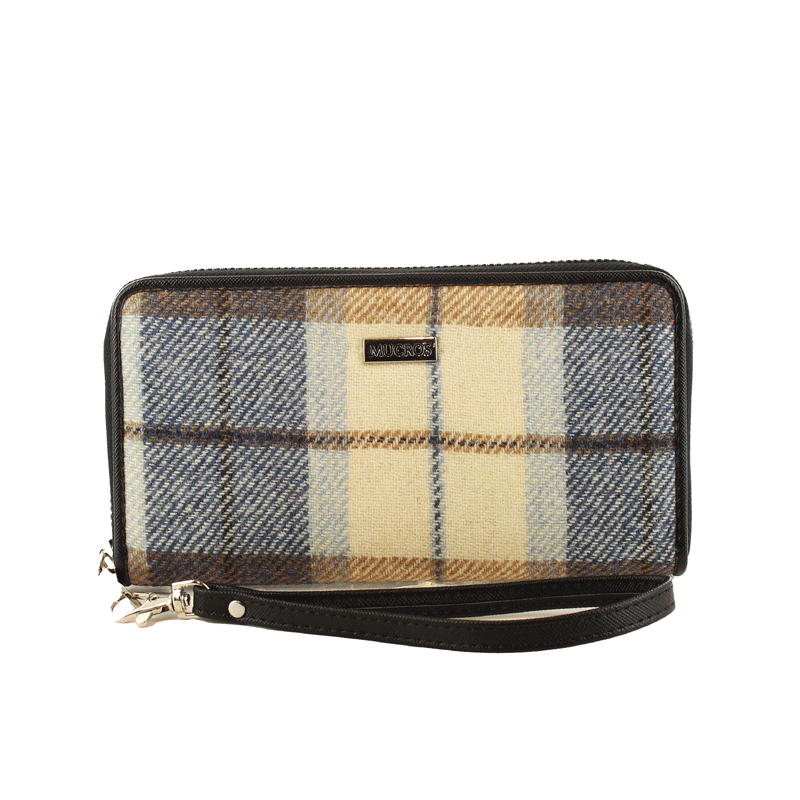 Mucros Tweed Card Holder - Cream Navy Beiege