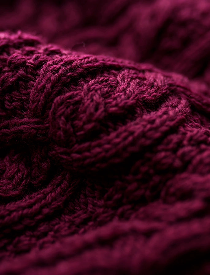 Large Collar Aran Coat - Wine 