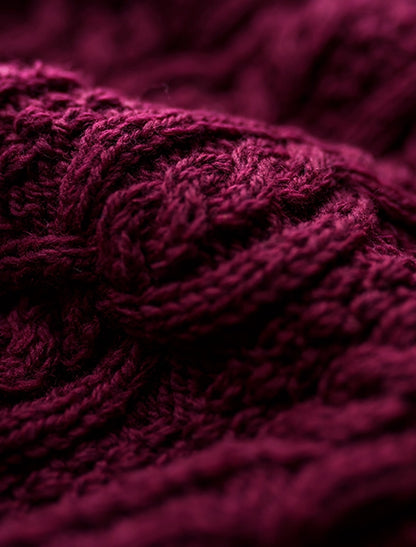 Large Collar Aran Coat - Wine 