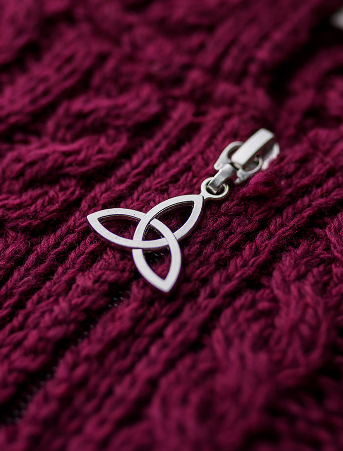Hooded Coatigan with Celtic Knot Zipper Pull - Wine 